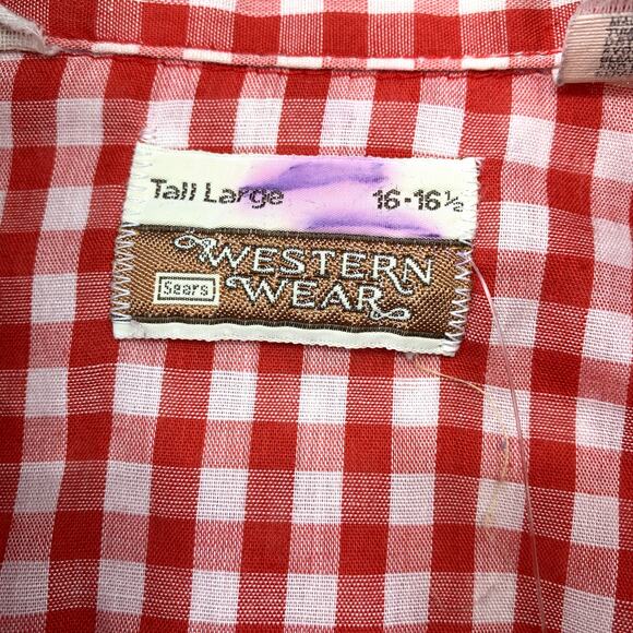 Sears Western Wear Long Sleeve Snap Button Shirt Mens Sz LT Red White Check - Picture 5 of 7
